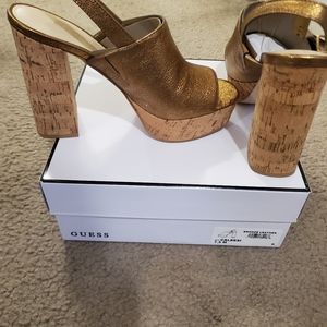 Bronze platform genuine leather shoes